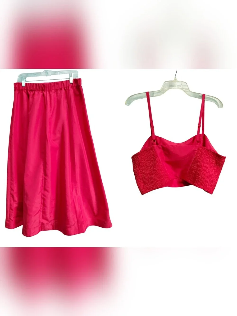 Old Navy The Occasion Coral Satin A-Line Skirt & Crop Top Two Piece Set Size L